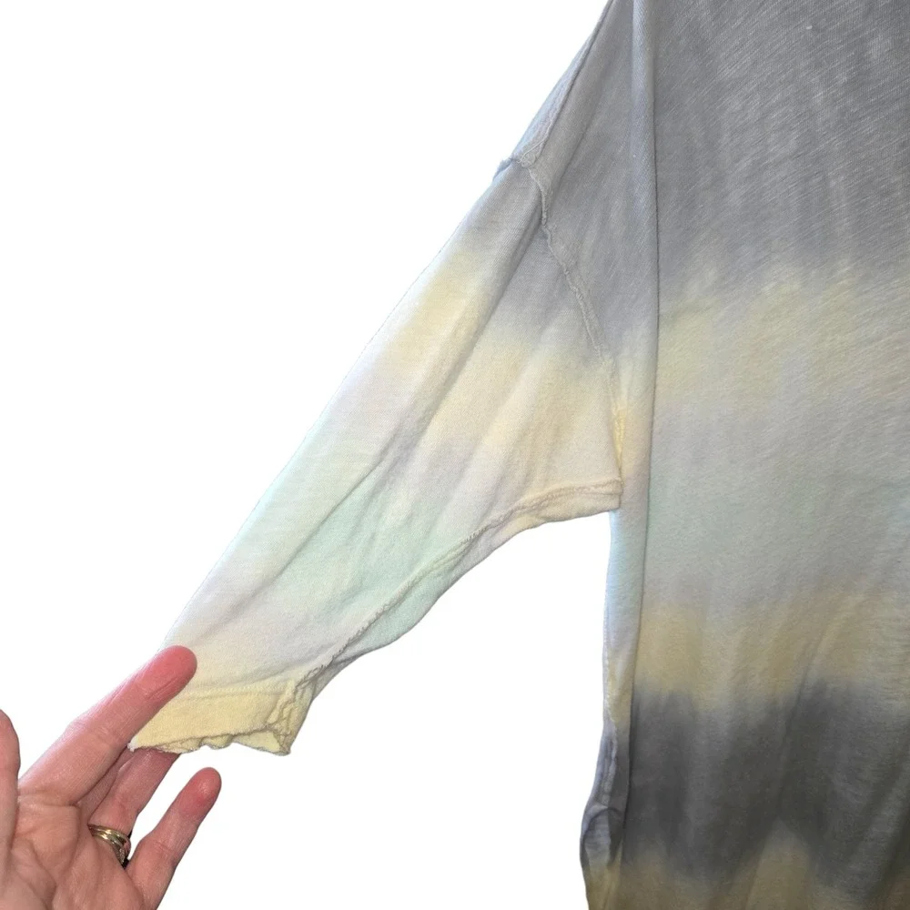 We The‎ Free Pomona Tie-Dye Longline T-shirt Size Small Linen Blend Grey Yellow